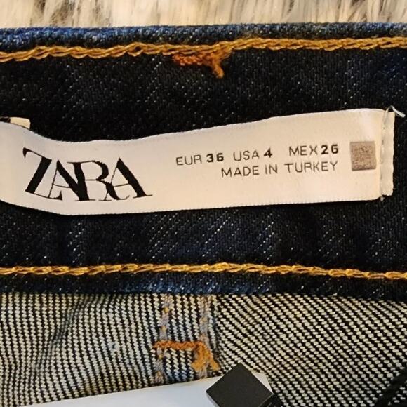 Zara High Rise Flare Leg Denim Jeans Dark Wash Fitted Waist Wide Leg Trousers 4 - Picture 8 of 11